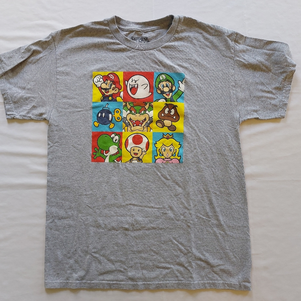 Super Mario Bros. Mens Gray T-shirt, Large, In Good Condition